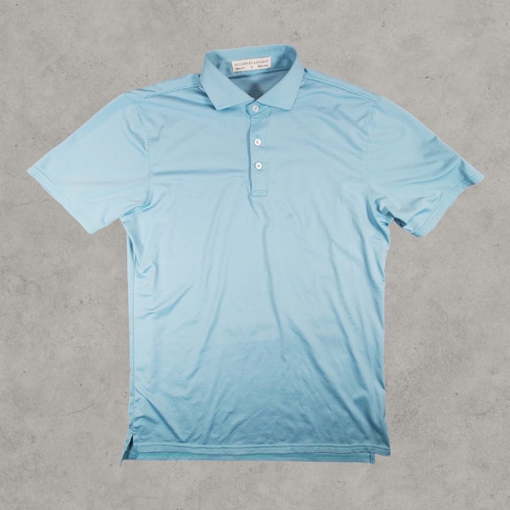 Holderness & Bourne Polo Shirt Mens Medium Blue Striped Tailored Fit Golf CLC